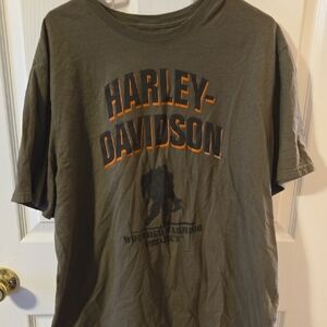 Harley-Davidson Olive Tee with Orange and Black Print